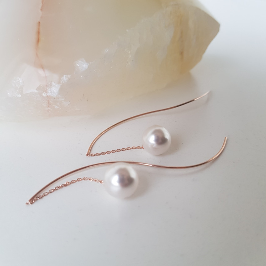 all silver Liana Wave Pearl Drop Earrings Feminine