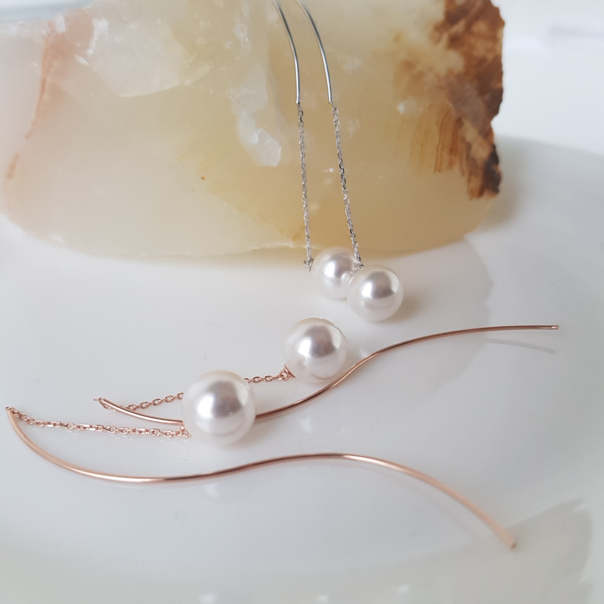 all silver Liana Wave Pearl Drop Earrings Feminine