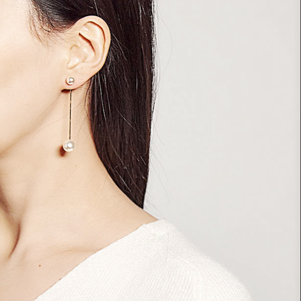 Long pearl clutch drop earrings 2type classic fash