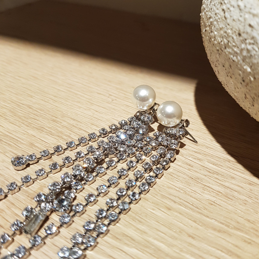 Saved Pearl Cubic Long Two Way Drop Earrings Sikh 