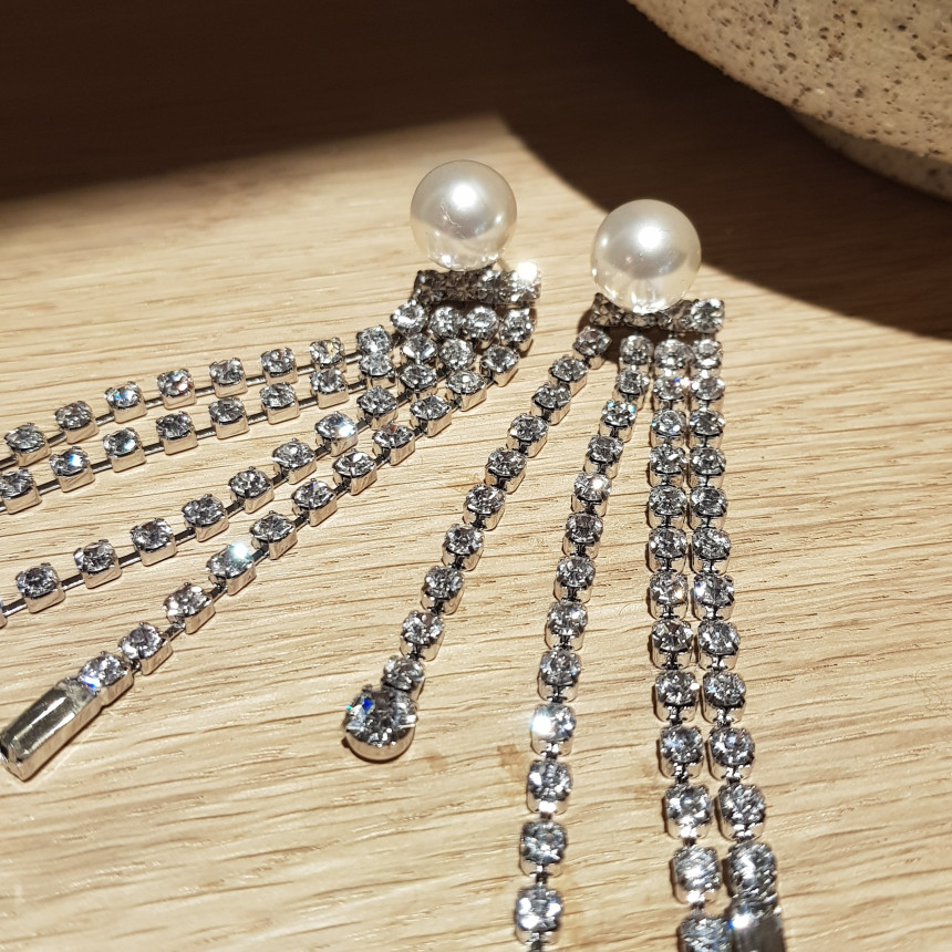 Saved Pearl Cubic Long Two Way Drop Earrings Sikh 