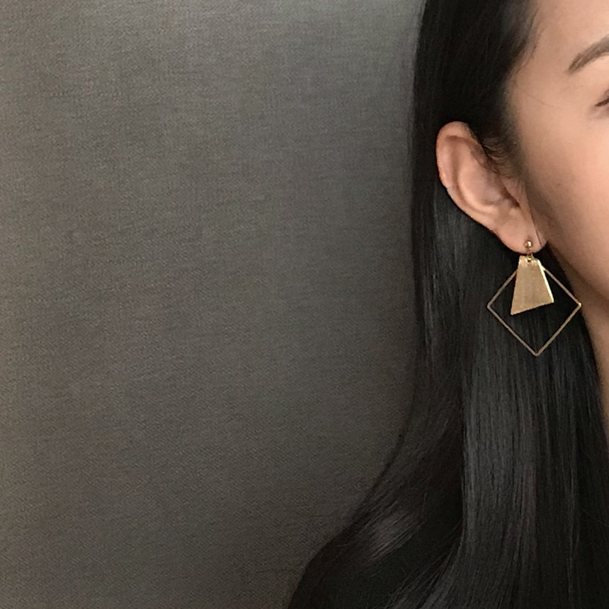 Square Gold Drop Earrings Bold Modern Girlfriend G