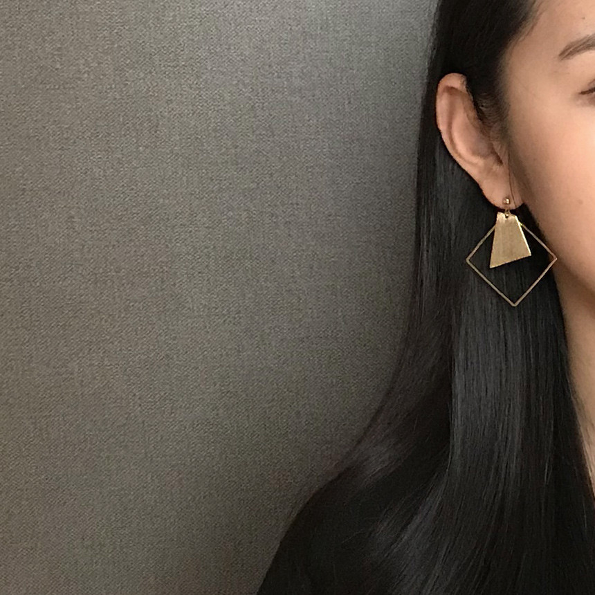 Square Gold Drop Earrings Bold Modern Girlfriend G