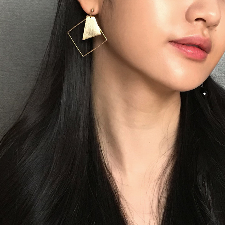 Square Gold Drop Earrings Bold Modern Girlfriend G
