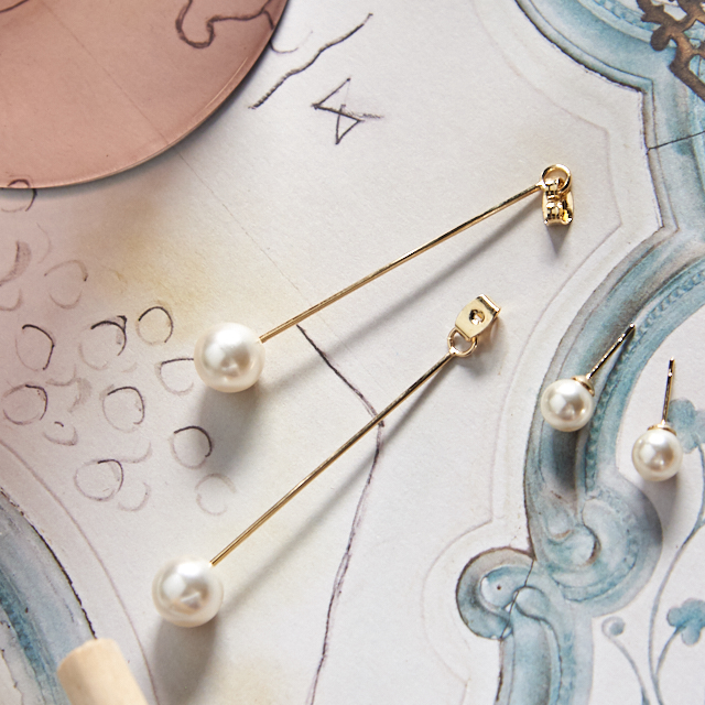 Long pearl clutch drop earrings 2type classic fash