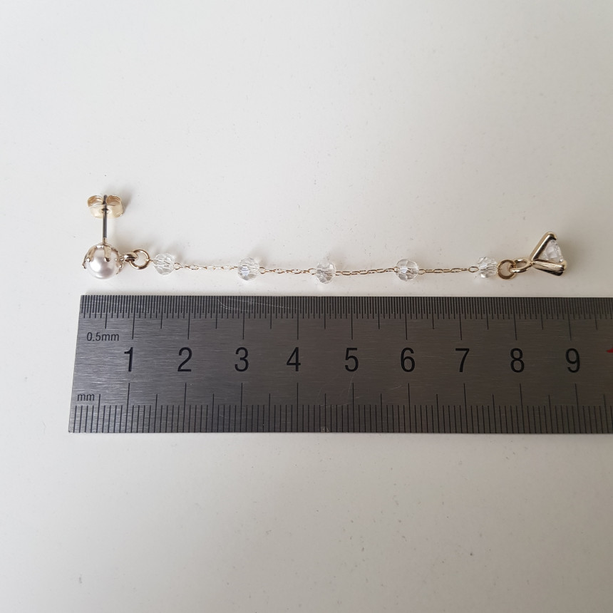 Shy Pearl Cubic Long Drop Earrings Feminine Style 