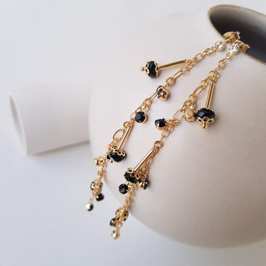 Widow Black Crystal Long Drop Earrings Modern Must