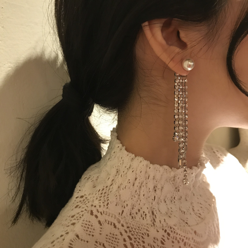 Saved Pearl Cubic Long Two Way Drop Earrings Sikh 