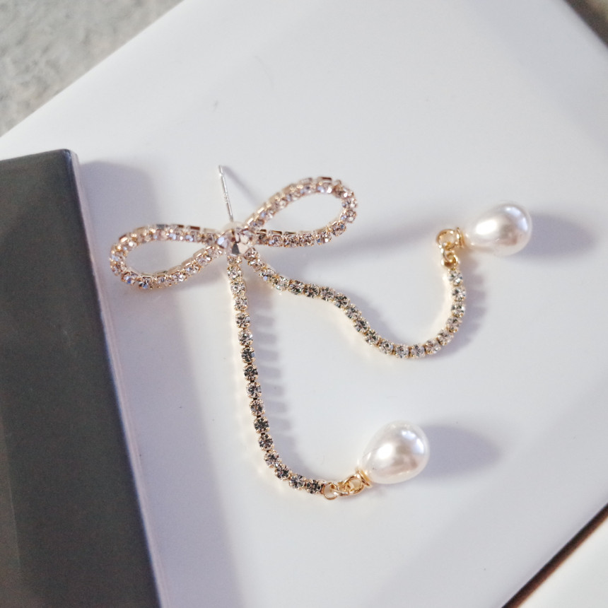 Ribbon Girl Stone Earrings Long Pearl Drop Earring