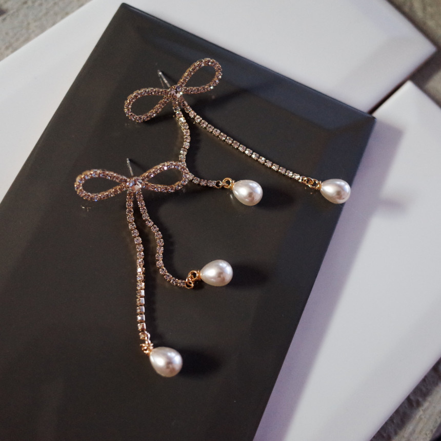 Ribbon Girl Stone Earrings Long Pearl Drop Earring