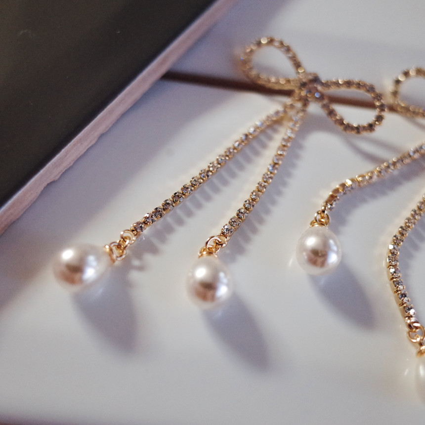Ribbon Girl Stone Earrings Long Pearl Drop Earring