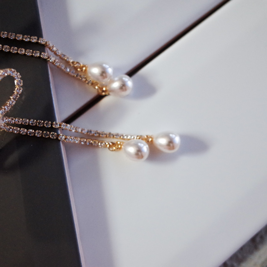 Ribbon Girl Stone Earrings Long Pearl Drop Earring