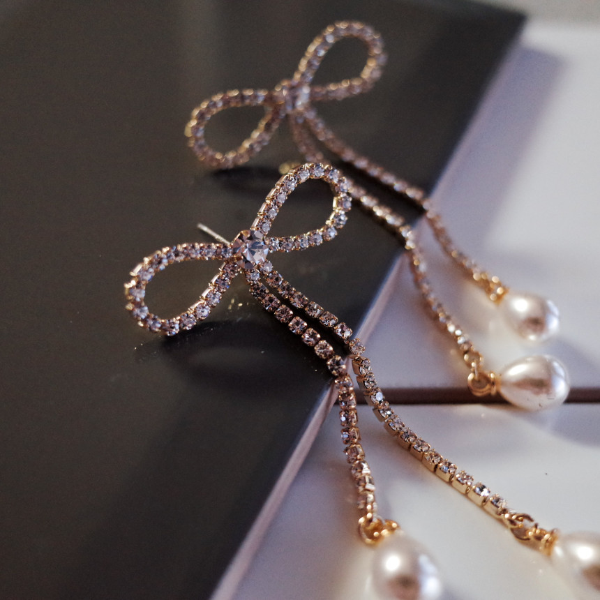Ribbon Girl Stone Earrings Long Pearl Drop Earring