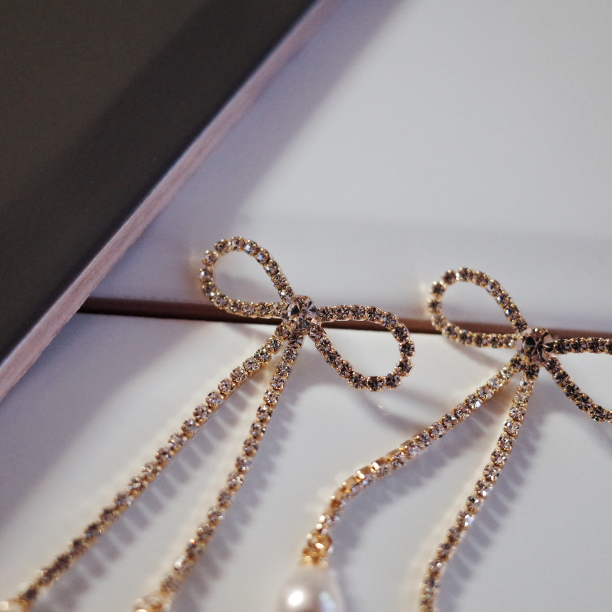 Ribbon Girl Stone Earrings Long Pearl Drop Earring