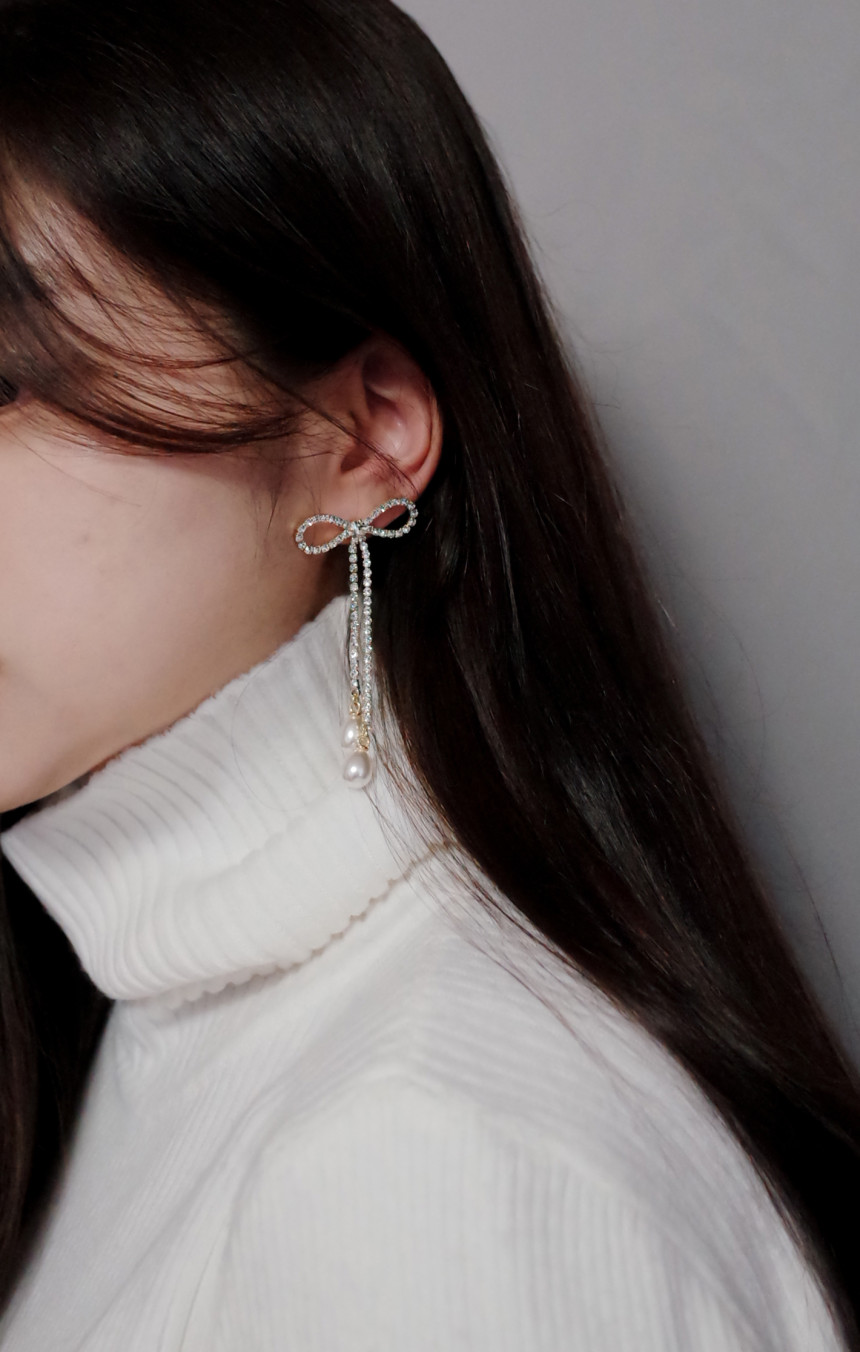 Ribbon Girl Stone Earrings Long Pearl Drop Earring