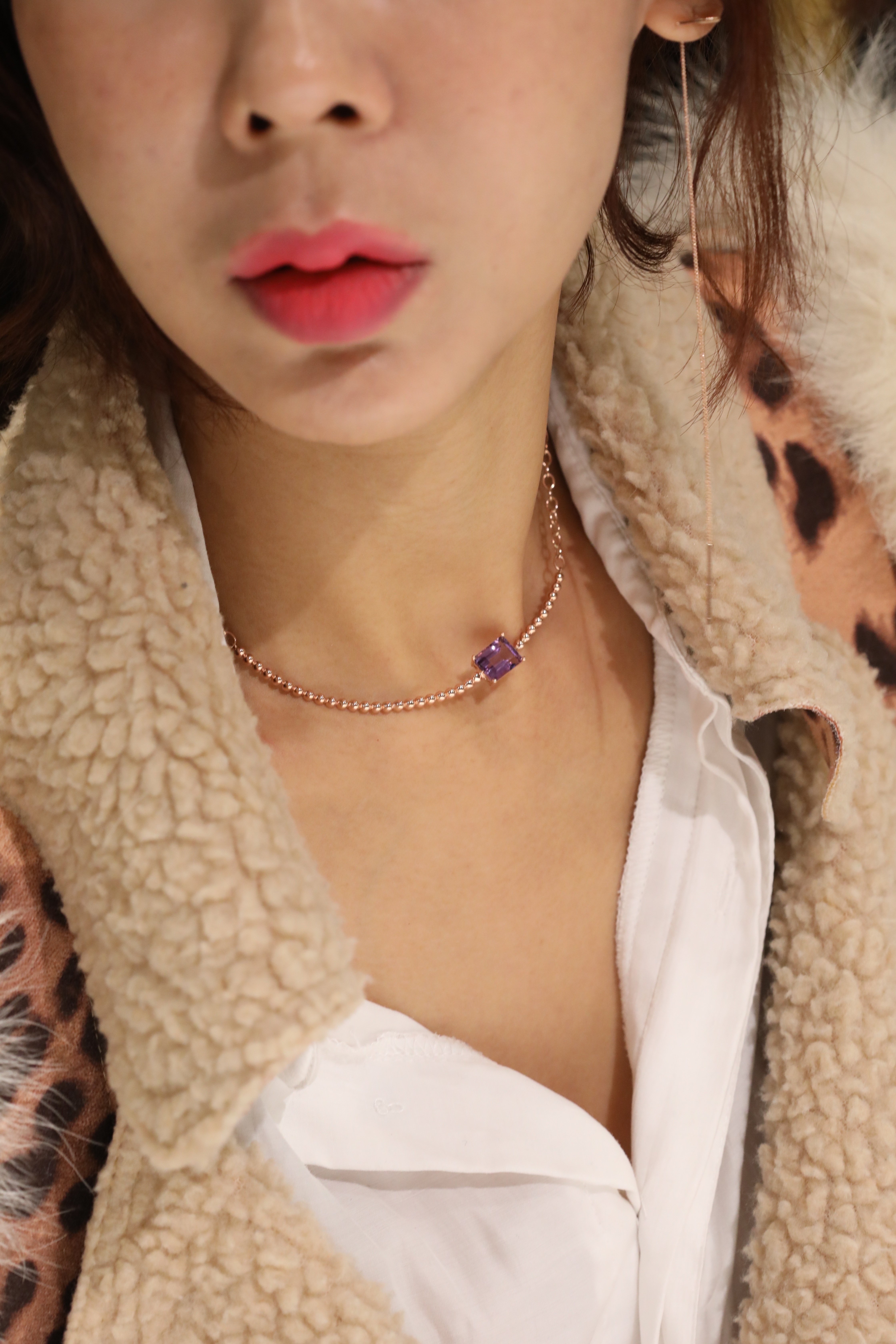 14K Square Amethyst Point Necklace Unique layered 