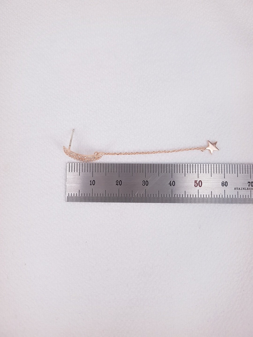 Crescent Moon and Mini Star Chain Drop Earrings Mo