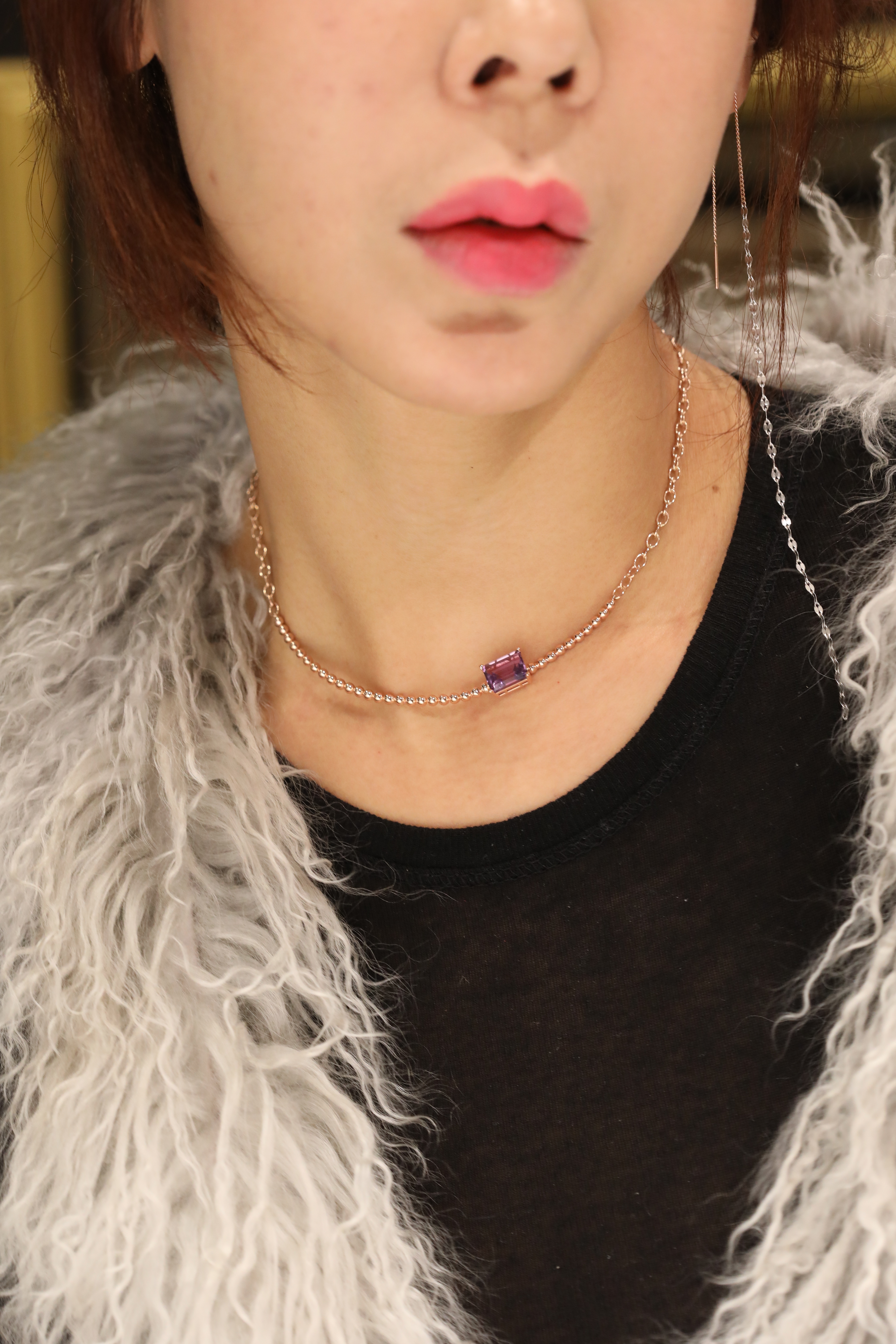 14K Square Amethyst Point Necklace Unique layered 