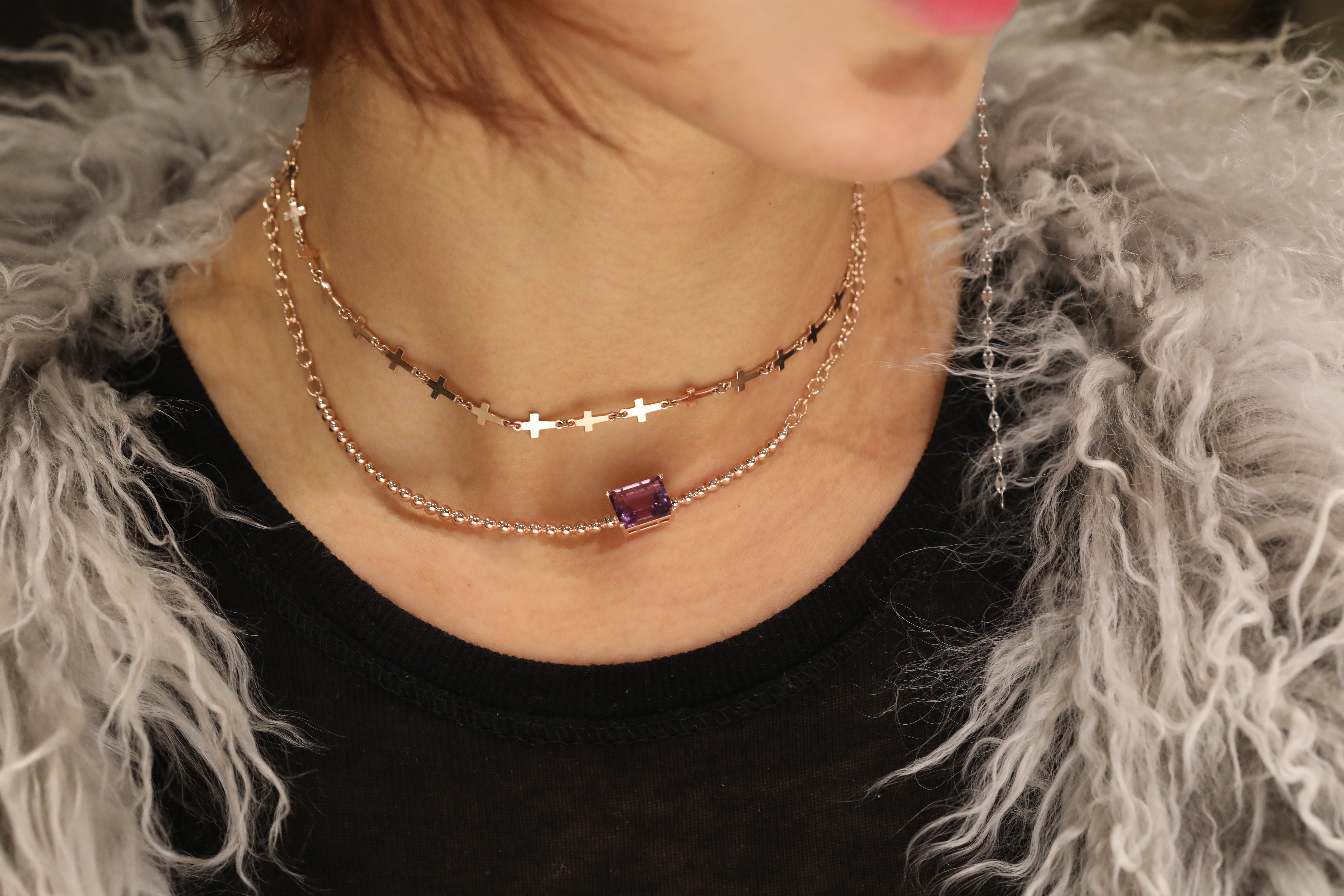 14K Square Amethyst Point Necklace Unique layered 