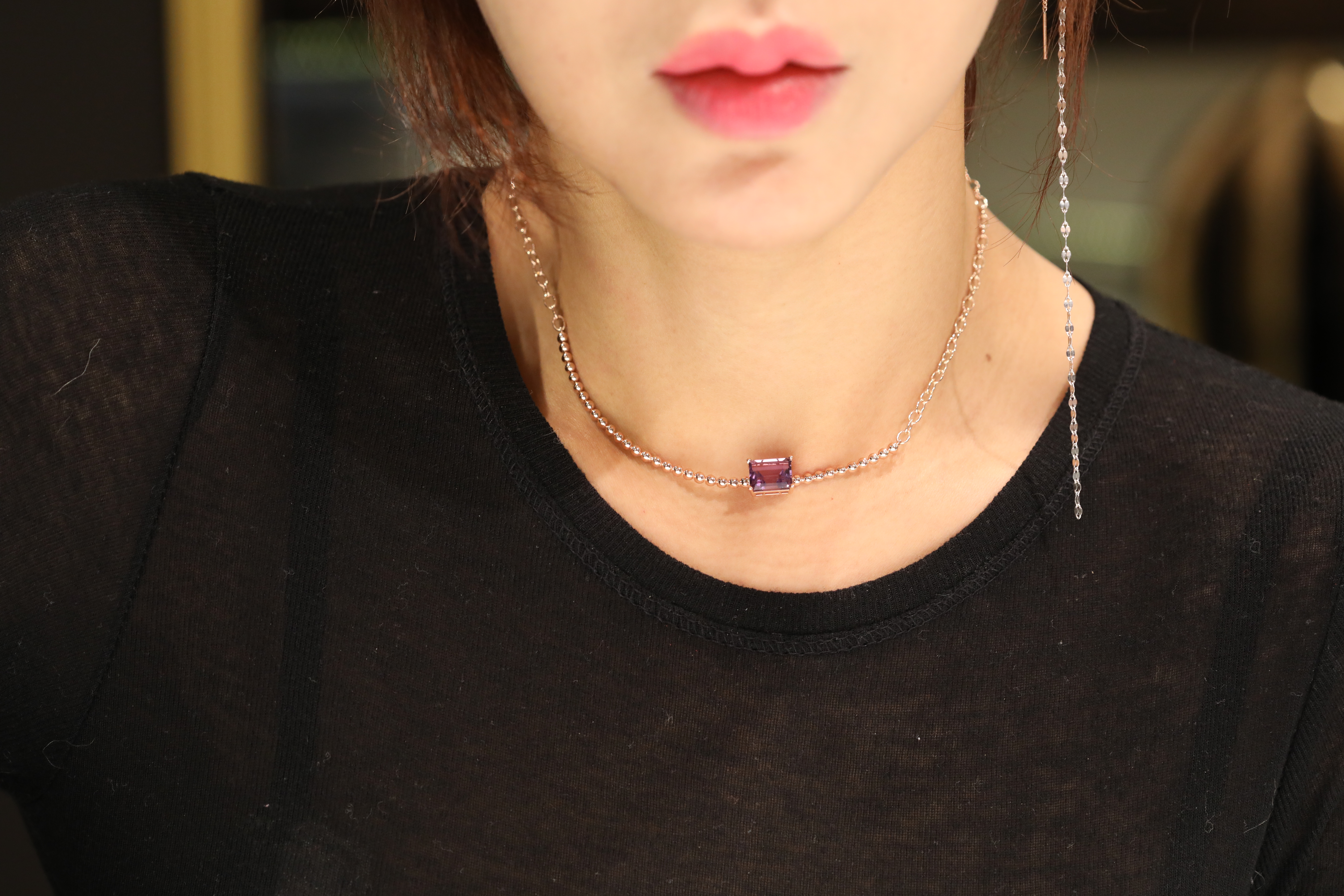 14K Square Amethyst Point Necklace Unique layered 