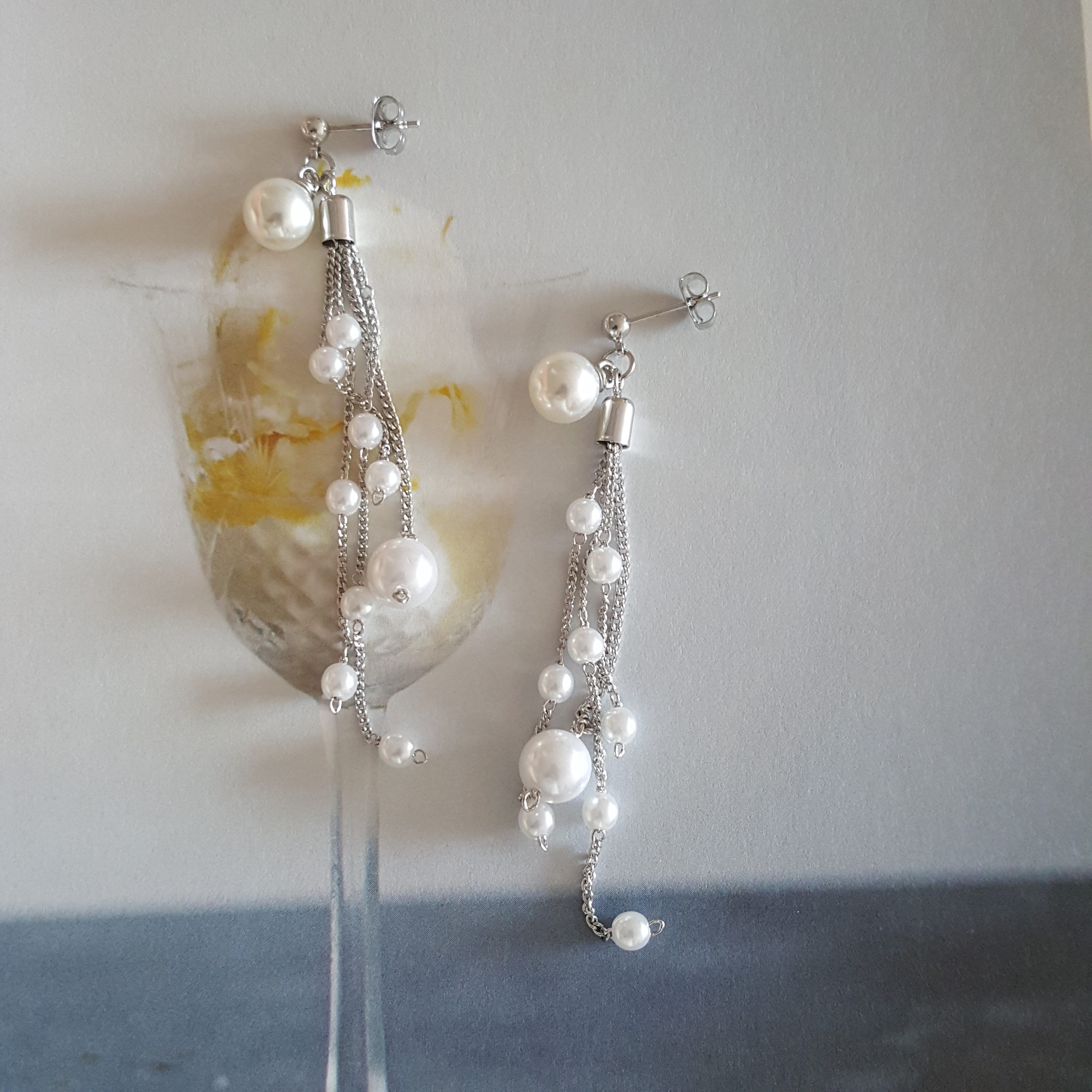 Long pearl chain Earrings Edge styling Formal blin