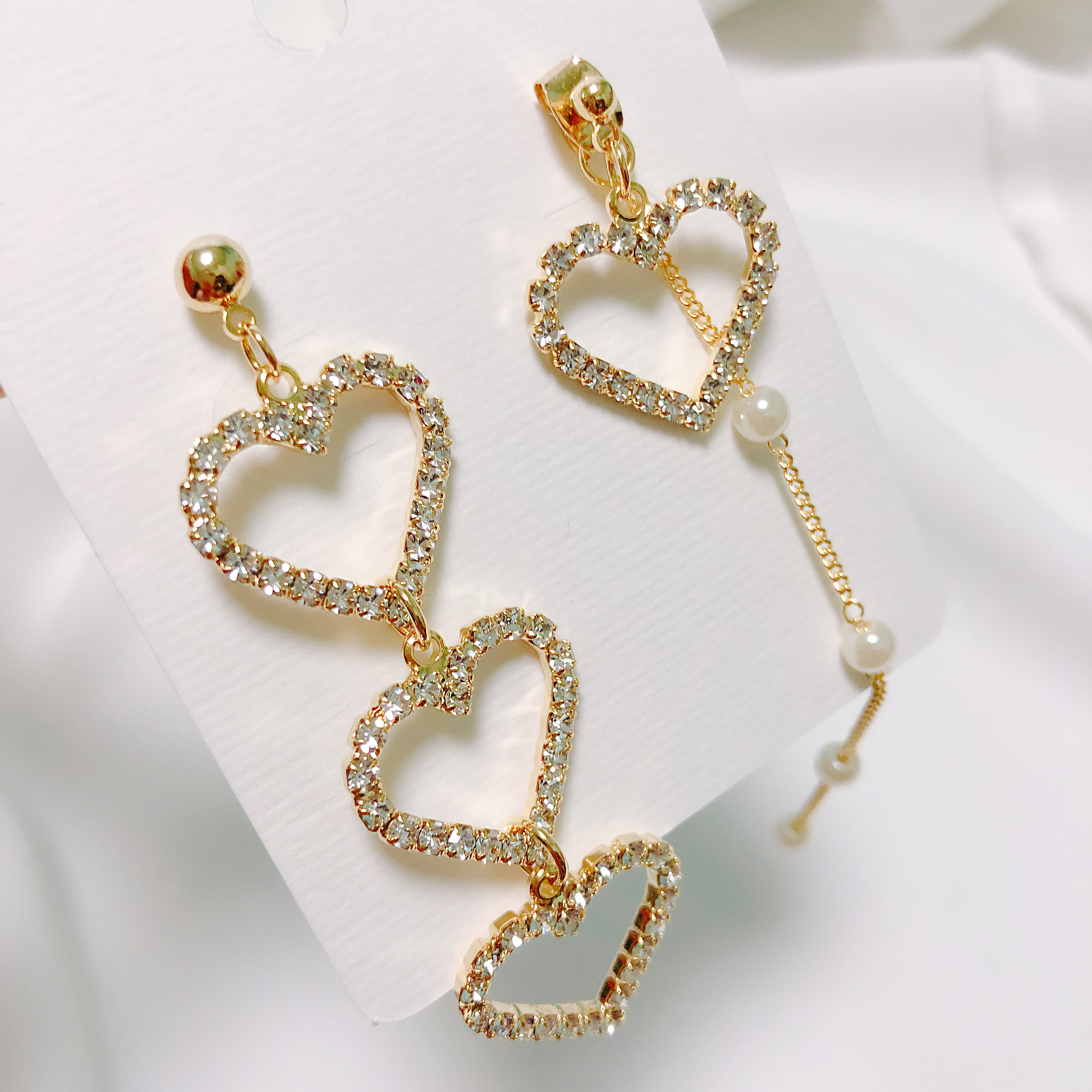 Unique Pearl Triple Heart Drop Earrings Silver, Go