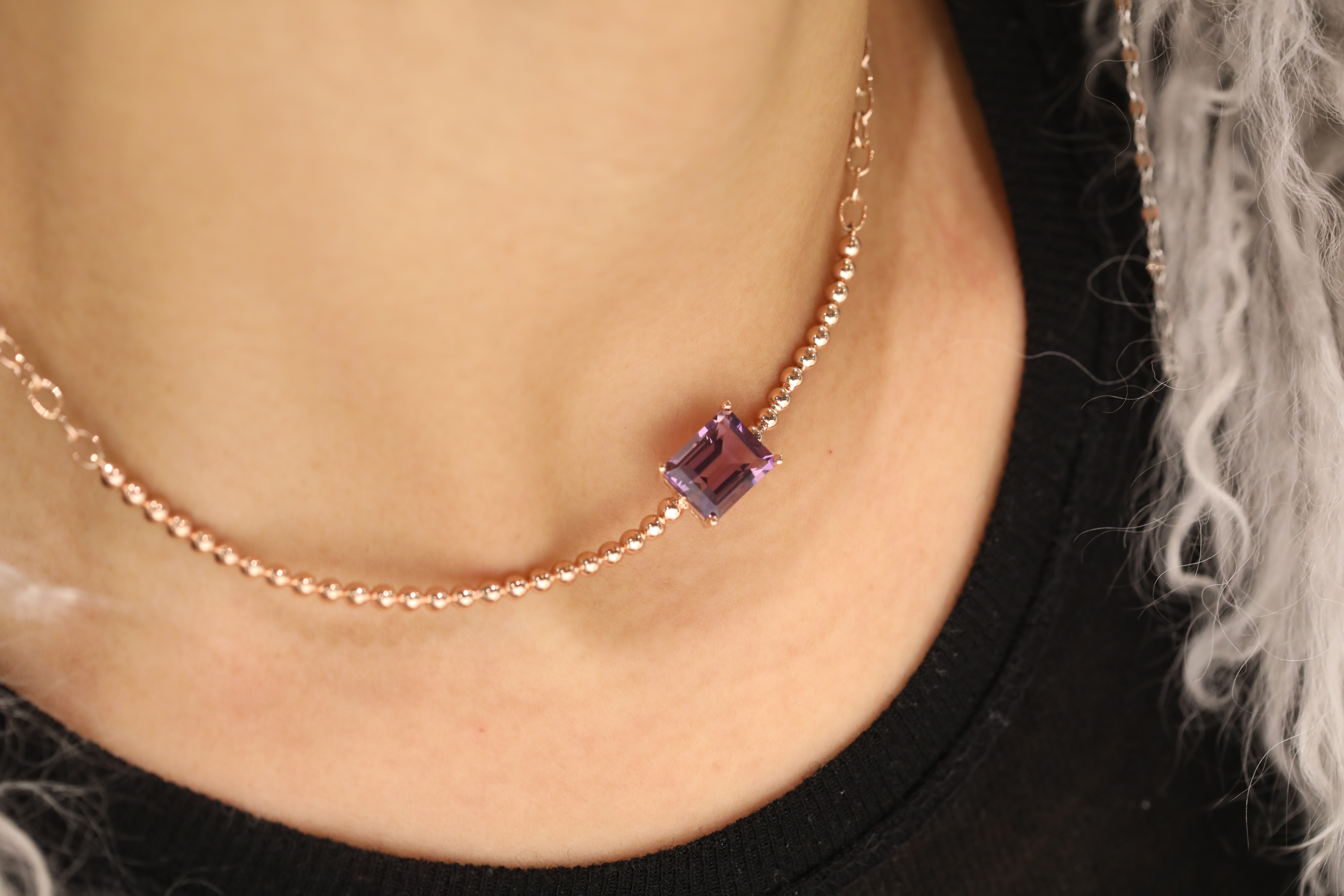 14K Square Amethyst Point Necklace Unique layered 