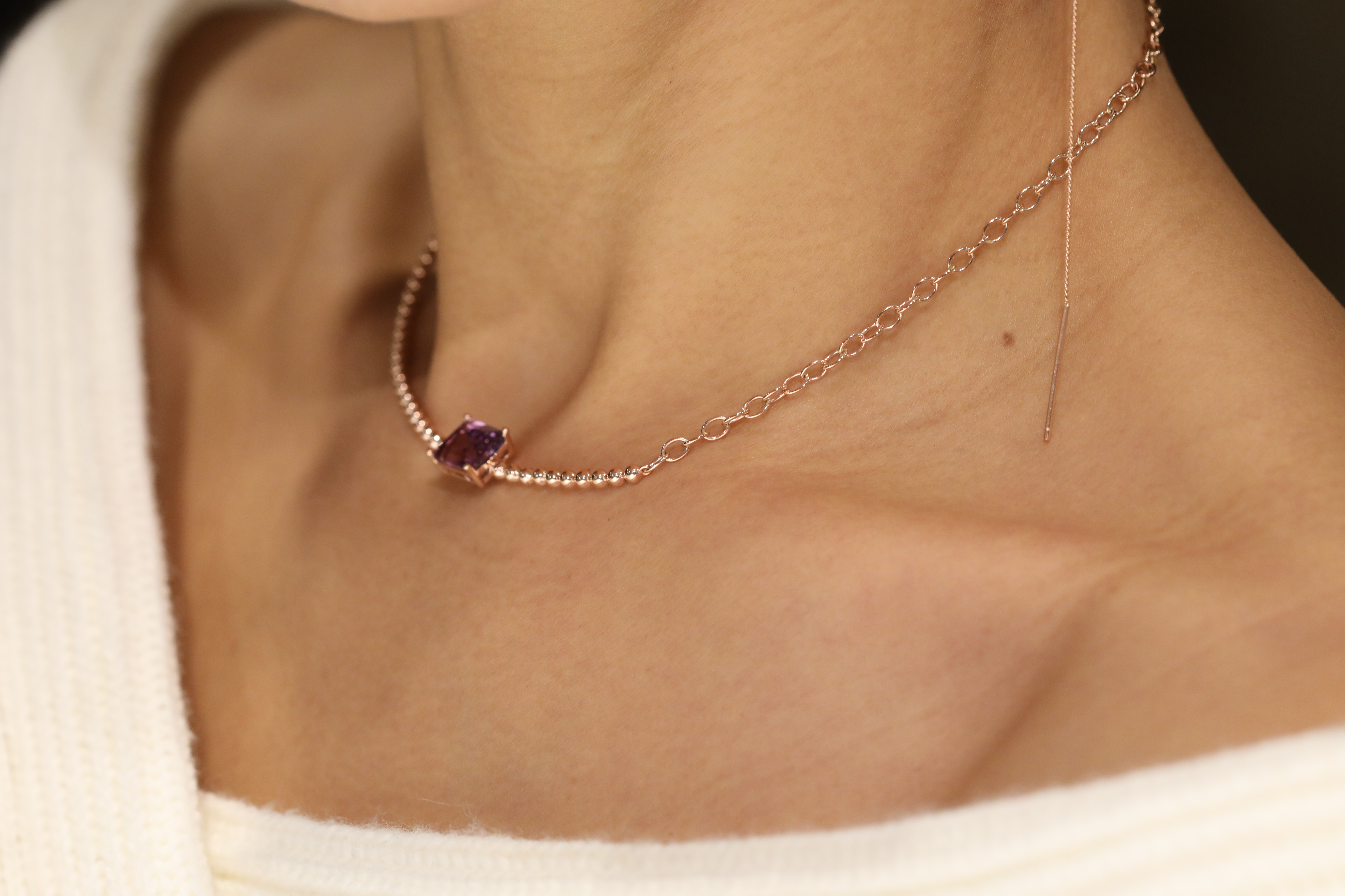 14K Square Amethyst Point Necklace Unique layered 
