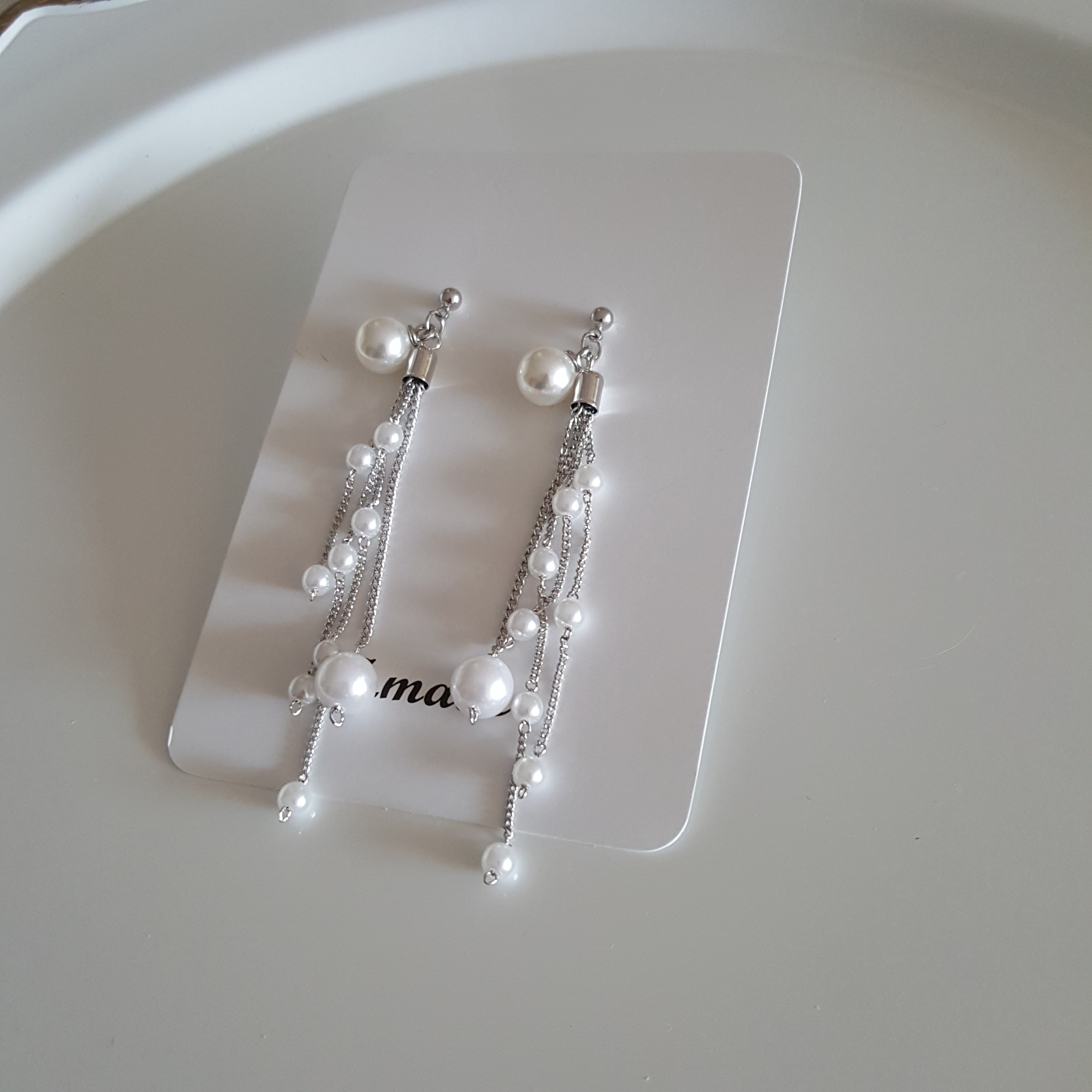 Long pearl chain Earrings Edge styling Formal blin