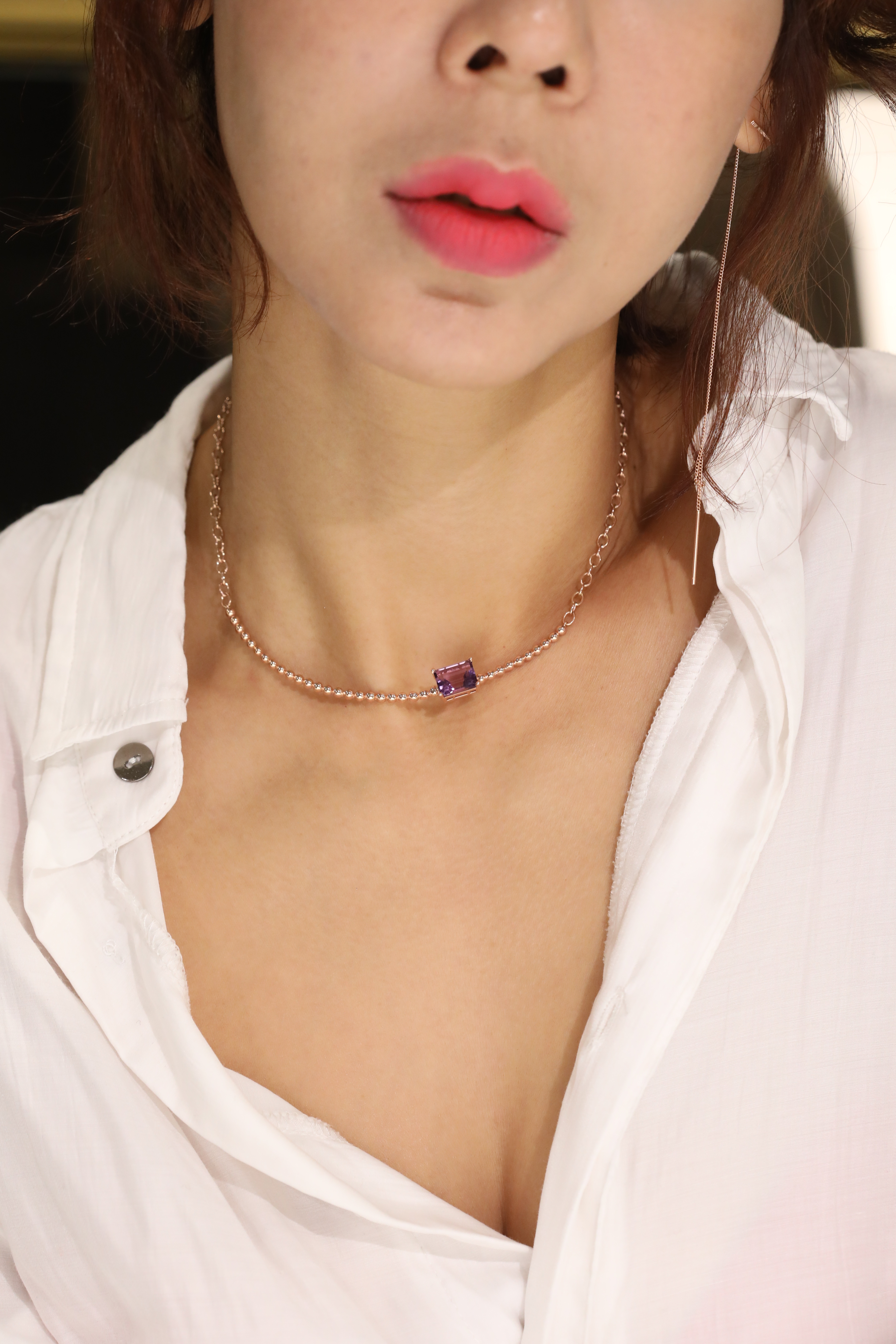 14K Square Amethyst Point Necklace Unique layered 