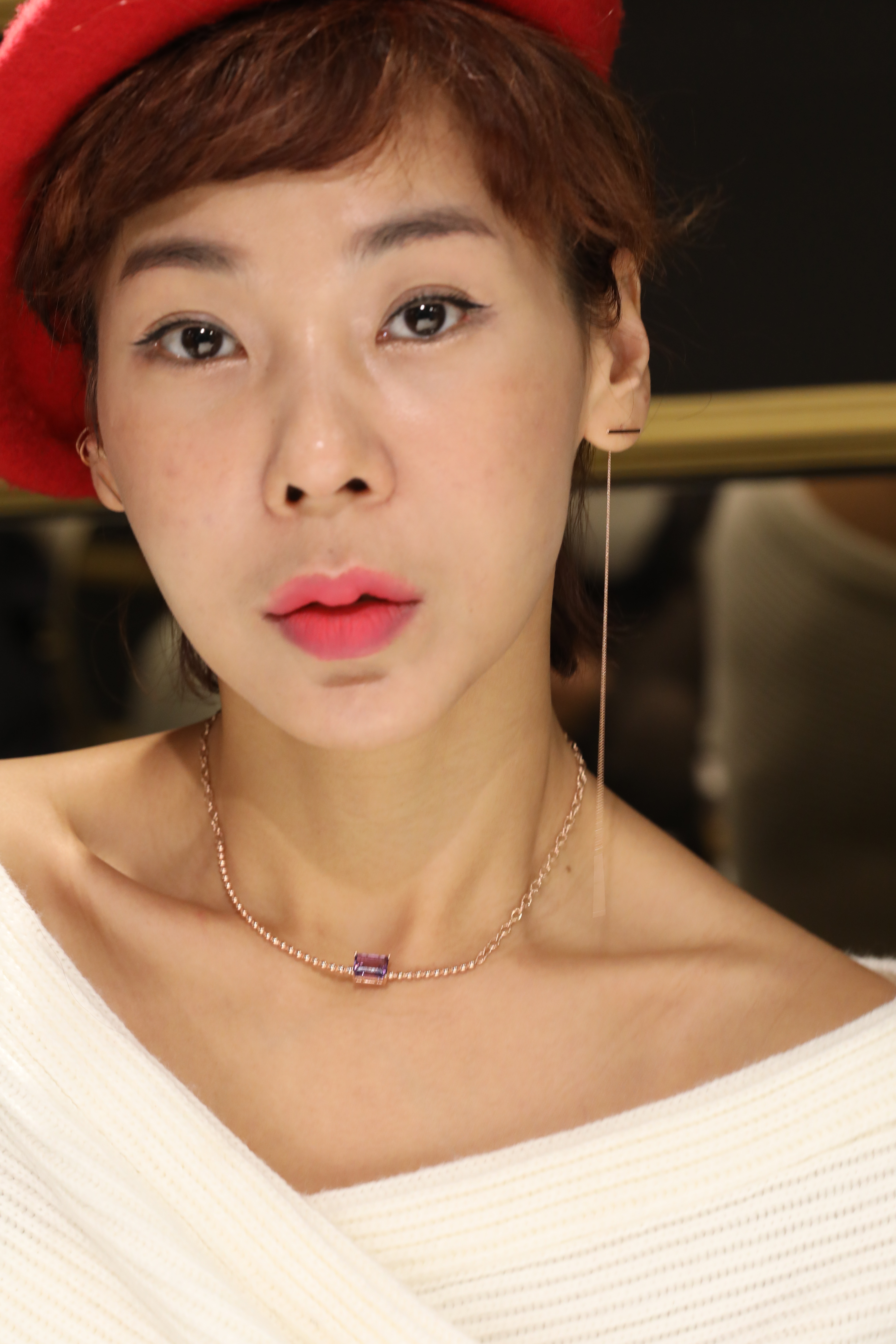 14K Square Amethyst Point Necklace Unique layered 