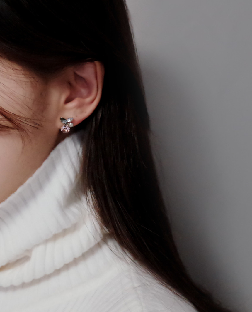 Petite Stone Mix Petals Silver Earrings Stylish Un