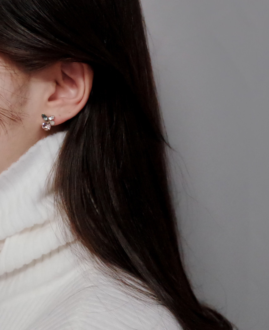 Petite Stone Mix Petals Silver Earrings Stylish Un