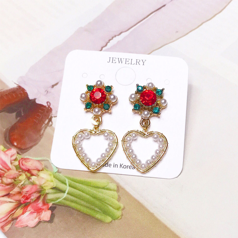 Allergy Pearl Heart Antique Earrings Bold Handmade