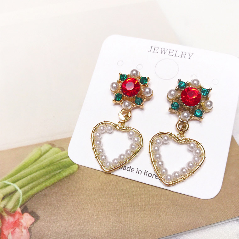 Allergy Pearl Heart Antique Earrings Bold Handmade