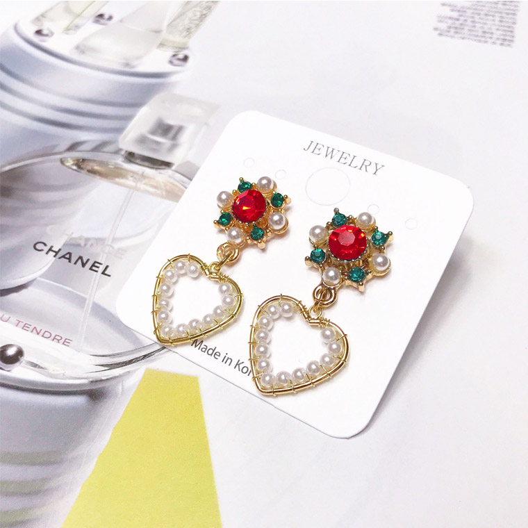 Allergy Pearl Heart Antique Earrings Bold Handmade