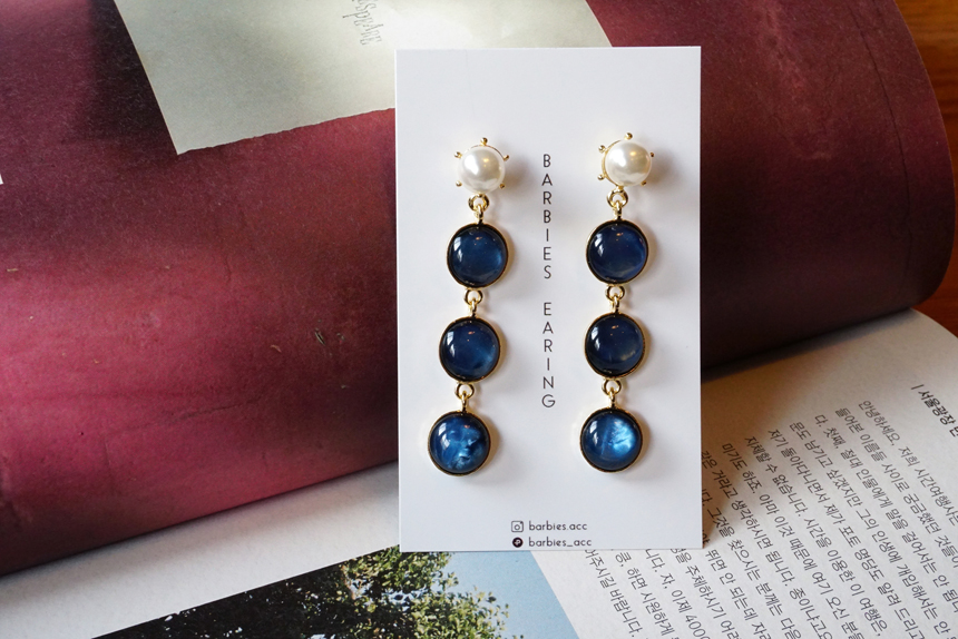 Pearl Gemstone Drop Earrings 3Color Antique Anti-A