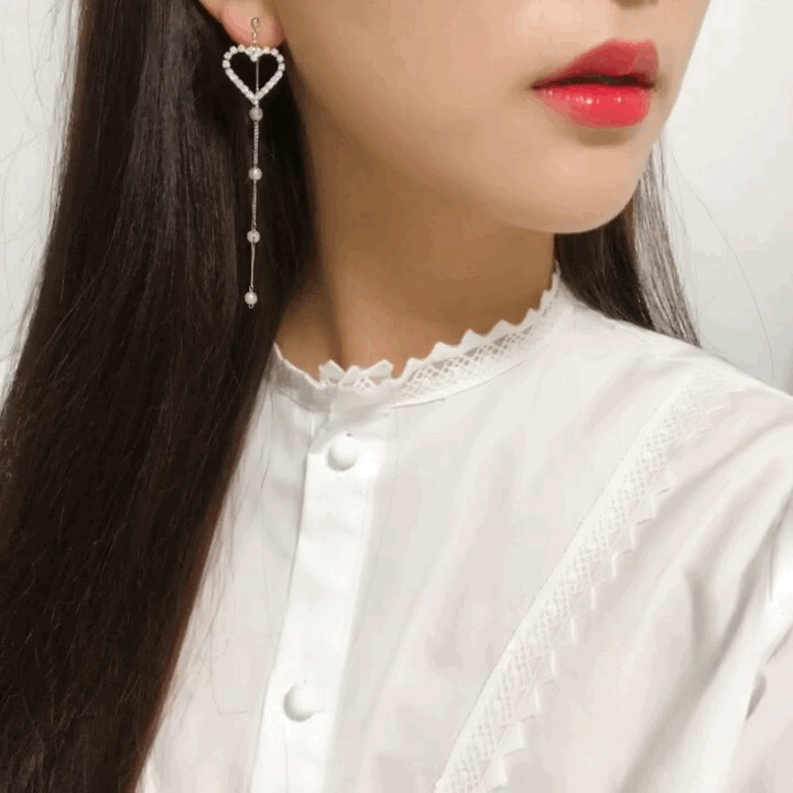 Unique Pearl Triple Heart Drop Earrings Silver, Go