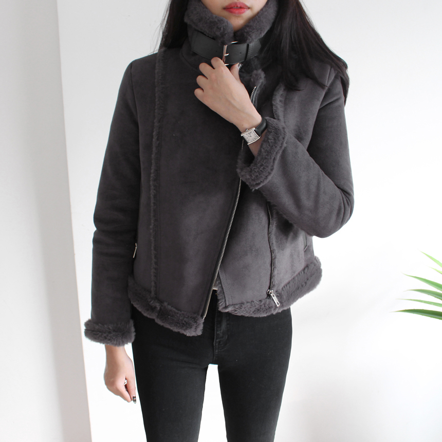 (백화점 납품) 겨울 하이넥 스웨이드 밍크 페이크퍼 크롭 여자 무스탕 자켓 제품 이미지