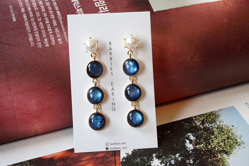 Pearl Gemstone Drop Earrings 3Color Antique Anti-A