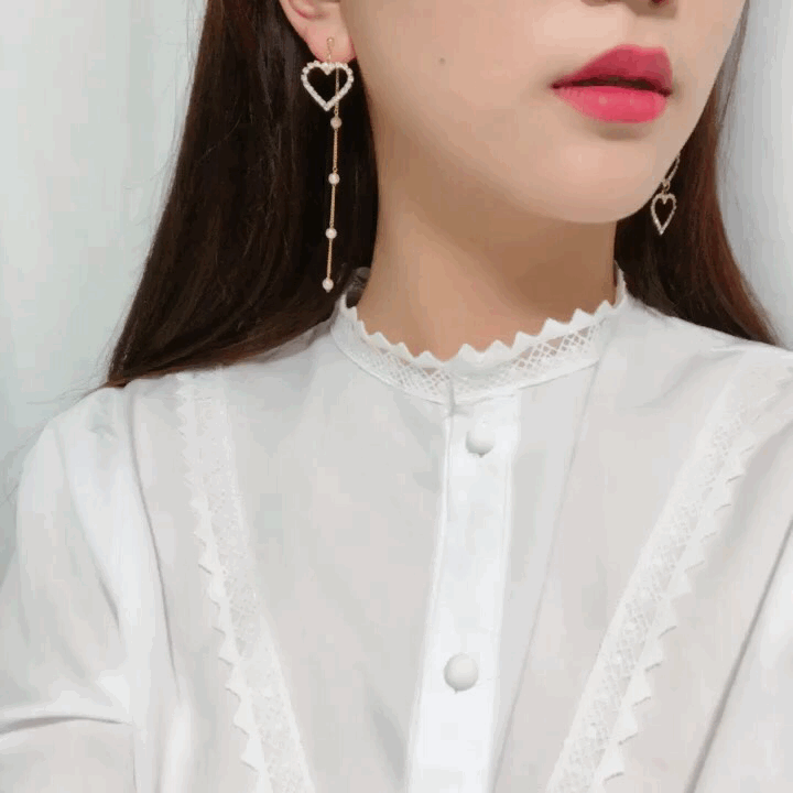 Unique Pearl Triple Heart Drop Earrings Silver, Go
