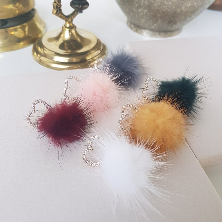 Loha Heart Cubic Mink Drop Earrings Guest Cody Lov