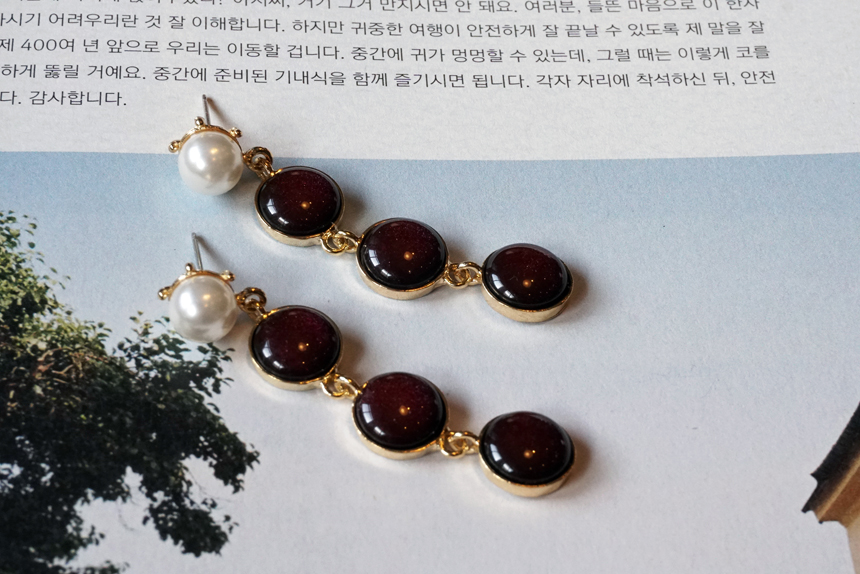 Pearl Gemstone Drop Earrings 3Color Antique Anti-A