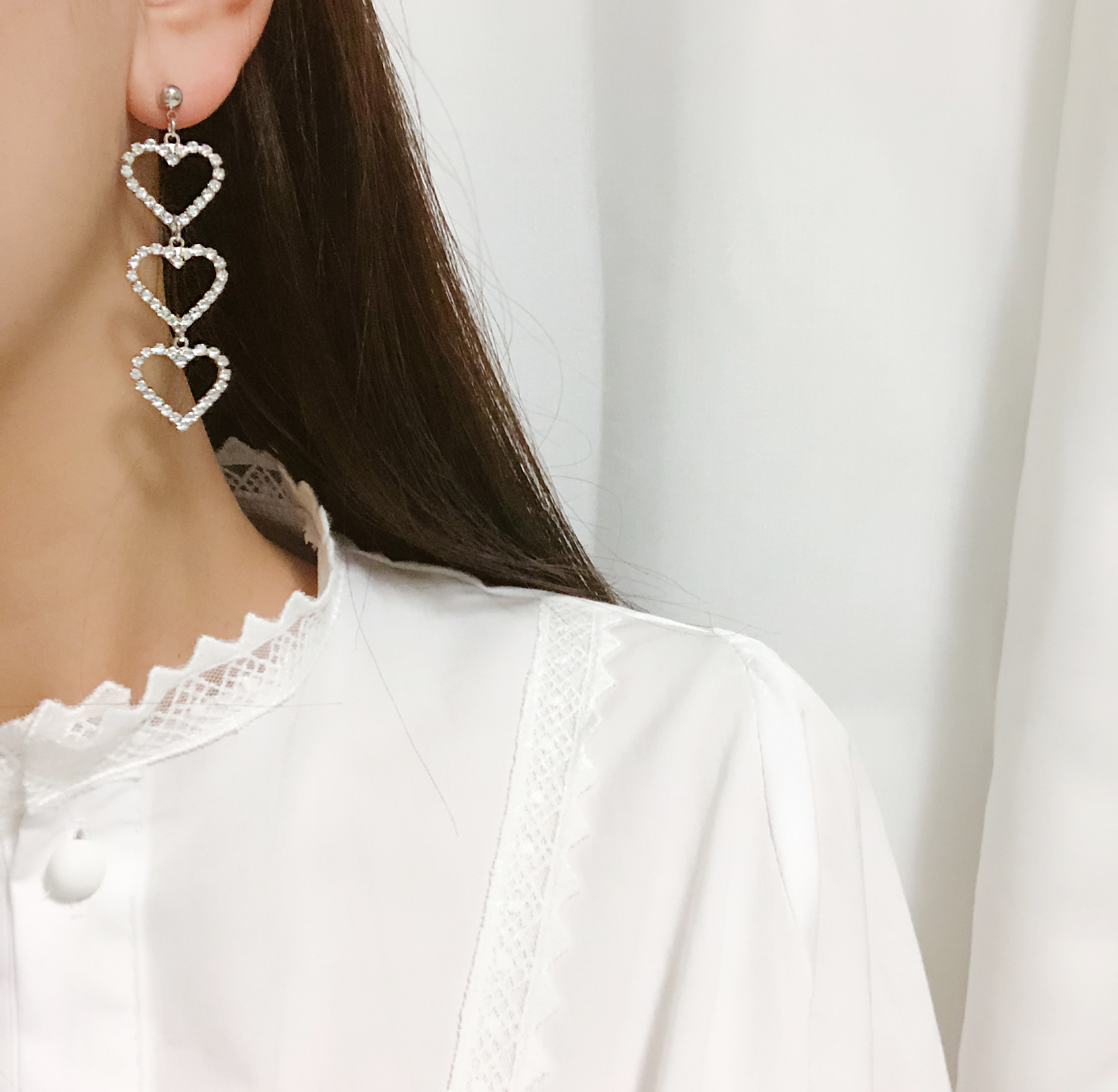 Unique Pearl Triple Heart Drop Earrings Silver, Go