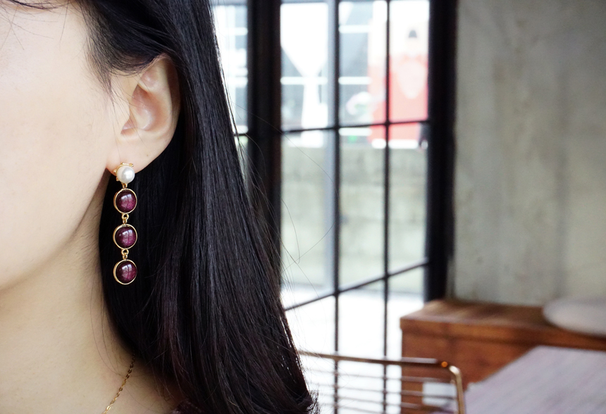 Pearl Gemstone Drop Earrings 3Color Antique Anti-A