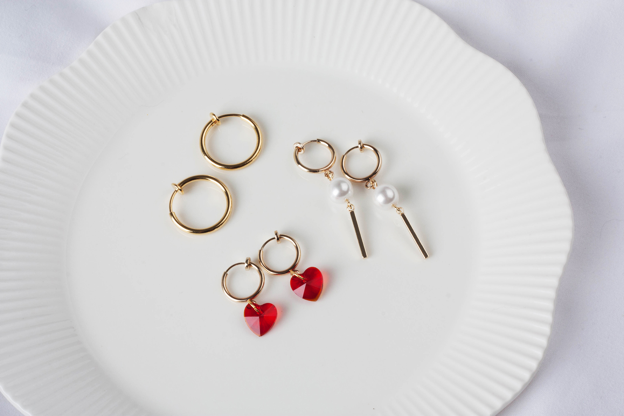 Heart pearl drop earrings 6PC set Swarovski non-pi