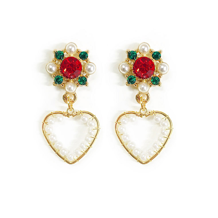 Allergy Pearl Heart Antique Earrings Bold Handmade