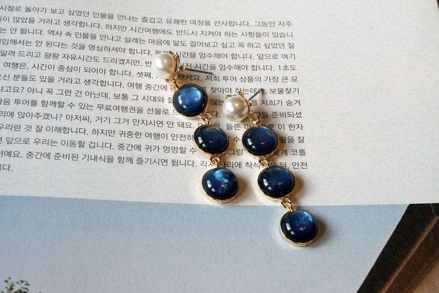 Pearl Gemstone Drop Earrings 3Color Antique Anti-A