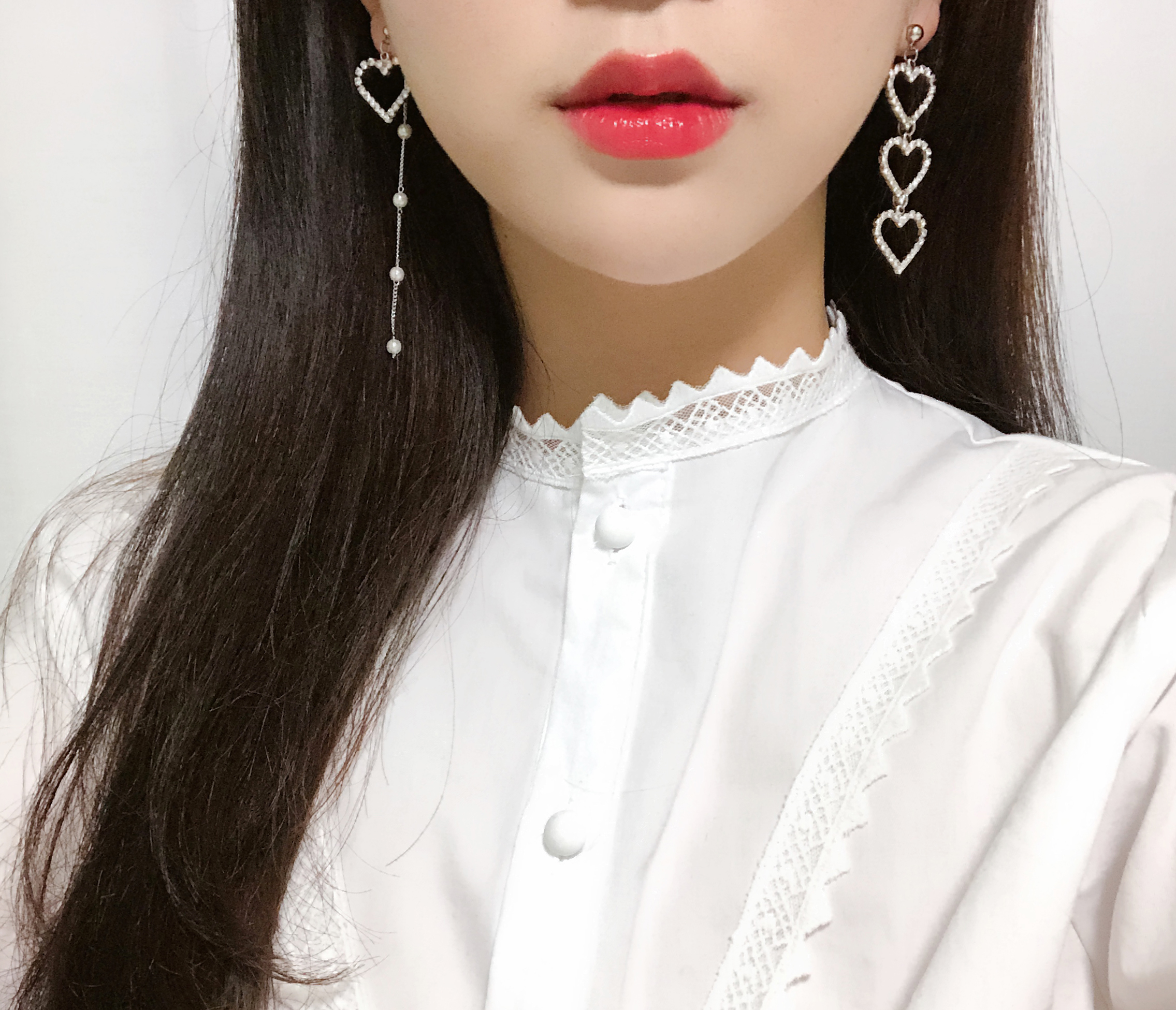 Unique Pearl Triple Heart Drop Earrings Silver, Go