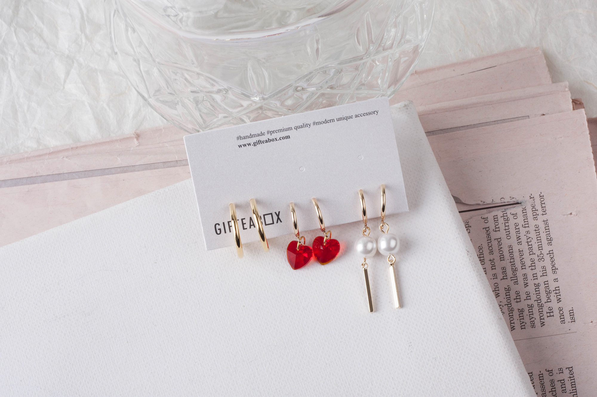 Heart pearl drop earrings 6PC set Swarovski non-pi